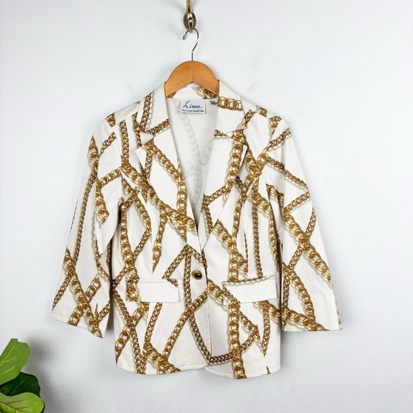 Vintage Linea by Louis Dell’Olio Chain Print Blazer Sz S - Picture 1 of 11